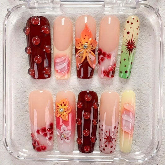 Nailuvia-DX133 Midium-Square "Autumn Bloom" Press-On Nails
