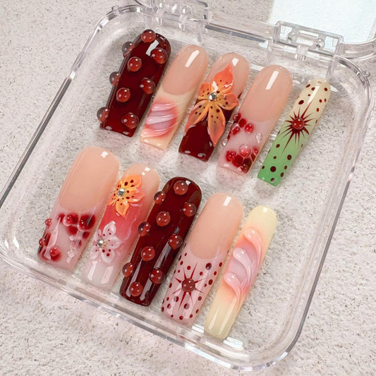 Nailuvia-DX133 Midium-Square "Autumn Bloom" Press-On Nails