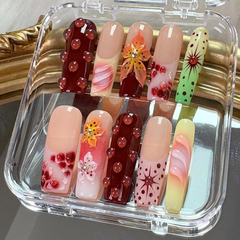 Nailuvia-DX133 Midium-Square "Autumn Bloom" Press-On Nails