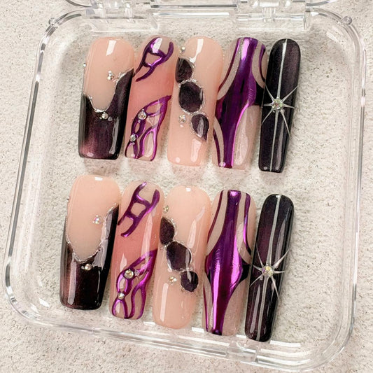 Nailuvia-DX134 Midium-Square "Velvet Noir" Press-On Nails