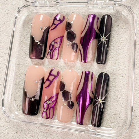 Nailuvia-DX134 Midium-Square "Velvet Noir" Press-On Nails