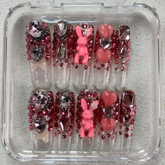 Nailuvia-DX136 Midium-Square "Bling Bunny" Press-On Nails