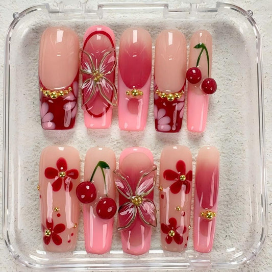 Nailuvia-DX137  Midium-Square "Cherry Blossom Delight" Press-On Nails