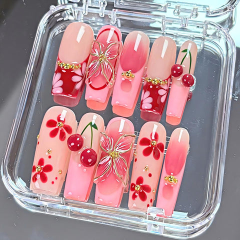 Nailuvia-DX137  Midium-Square "Cherry Blossom Delight" Press-On Nails