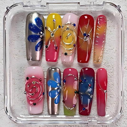 Nailuvia-DX118 Midium-Square "Rainbow Rave" Press-On Nails