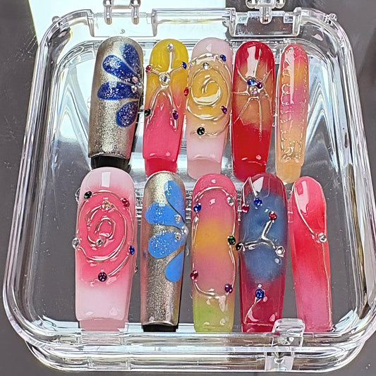 Nailuvia-DX118 Midium-Square "Rainbow Rave" Press-On Nails