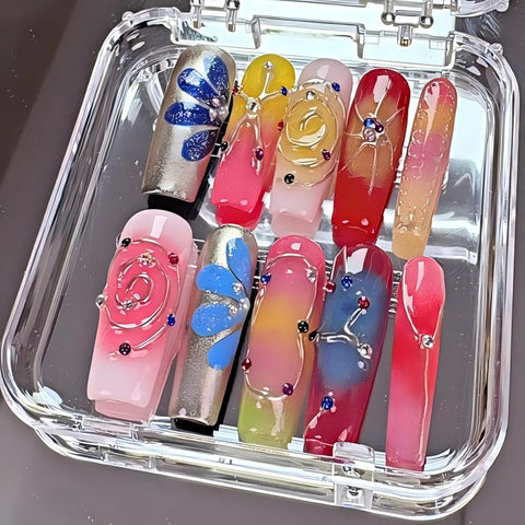 Nailuvia-DX118 Midium-Square "Rainbow Rave" Press-On Nails