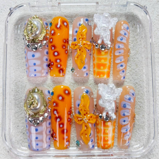 Nailuvia-D122 Midium-Square "Tropical Sunrise" Press-On Nails