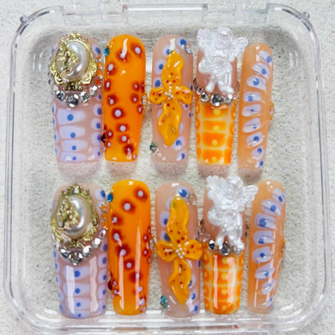 Nailuvia-D122 Midium-Square "Tropical Sunrise" Press-On Nails