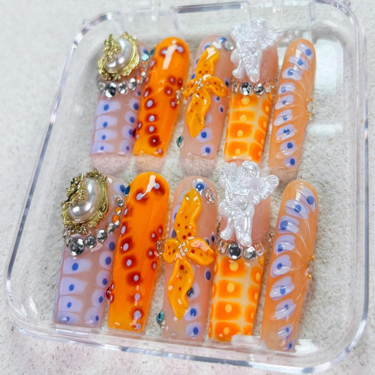 Nailuvia-D122 Midium-Square "Tropical Sunrise" Press-On Nails