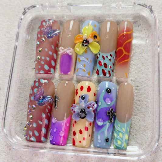 Nailuvia-D126 Midium-Square "Whimsical Garden" Press-On Nails