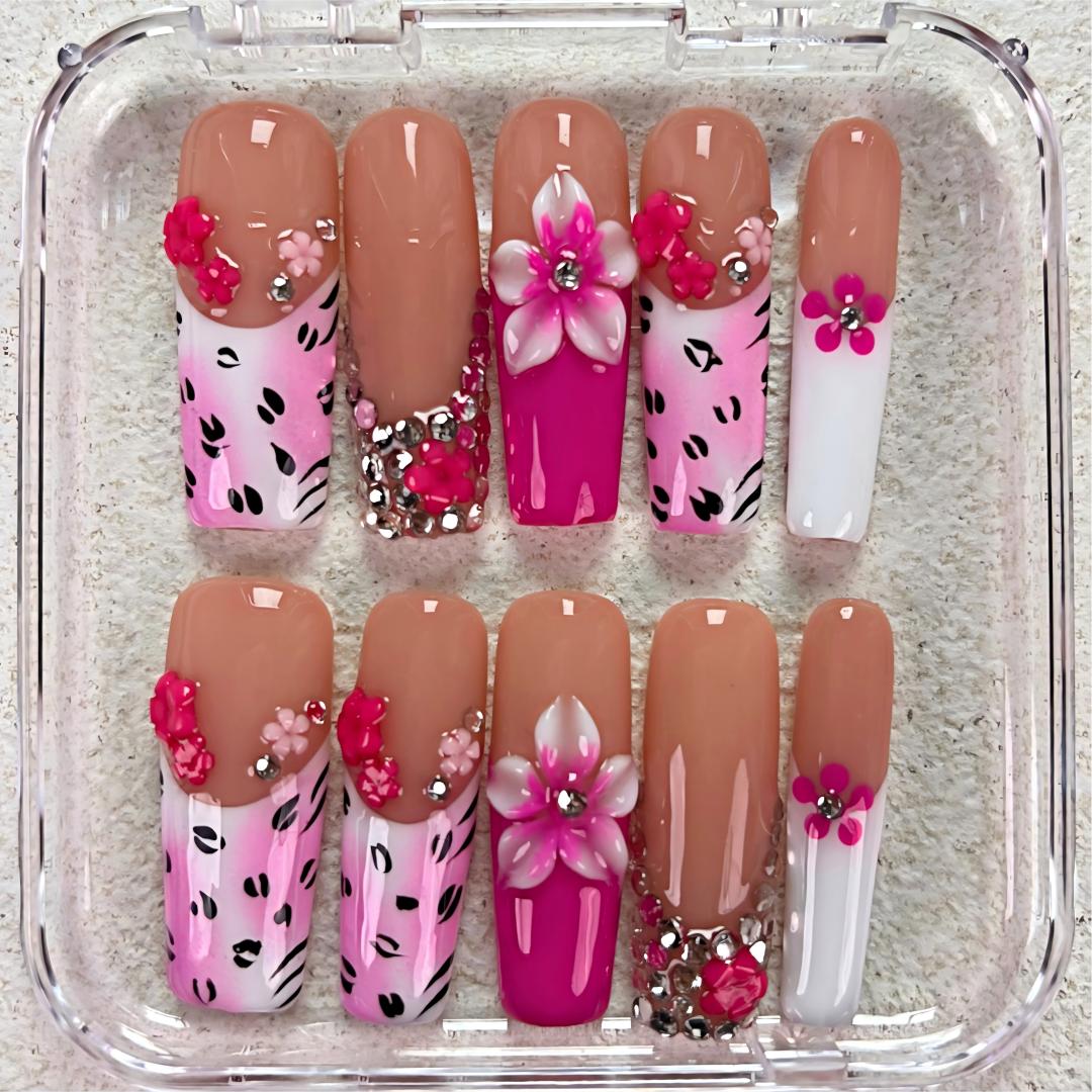 Nailuvia-D119 Midium-Square "Tropical Blossom" Press-On Nails