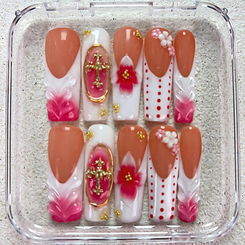 Nailuvia-DX140 Midium-Square "Blossom &amp; Devotion" Press-On Nails