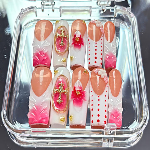 Nailuvia-DX140 Midium-Square "Blossom &amp; Devotion" Press-On Nails