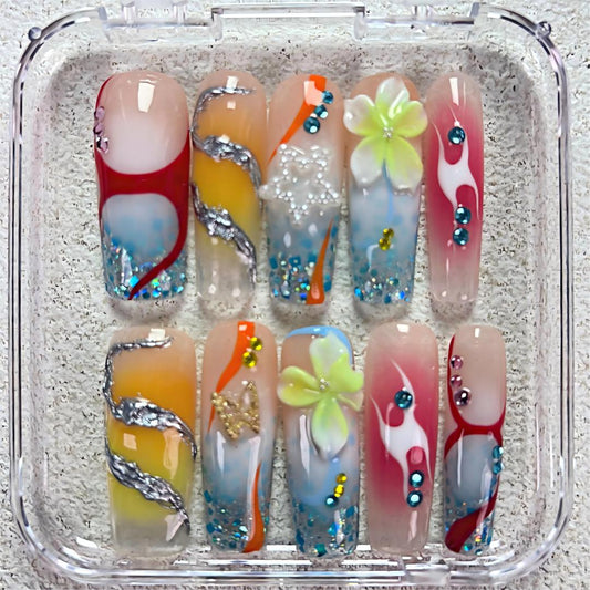 Nailuvia-D127 Midium-Square "Sunset Beach" Press-On Nails