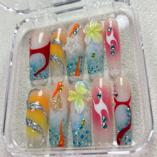 Nailuvia-D127 Midium-Square "Sunset Beach" Press-On Nails