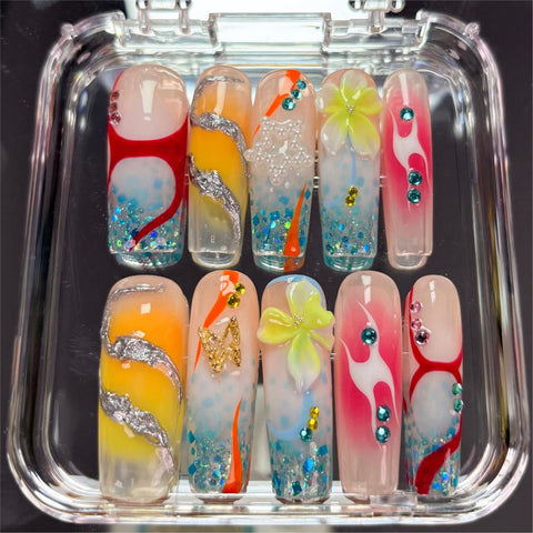 Nailuvia-D127 Midium-Square "Sunset Beach" Press-On Nails