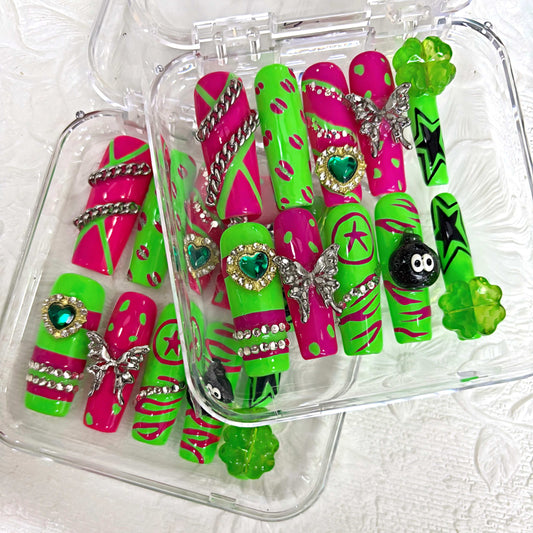 Nailuvia-DX130 Midium-Square "Cyber Rave" Press-On Nails