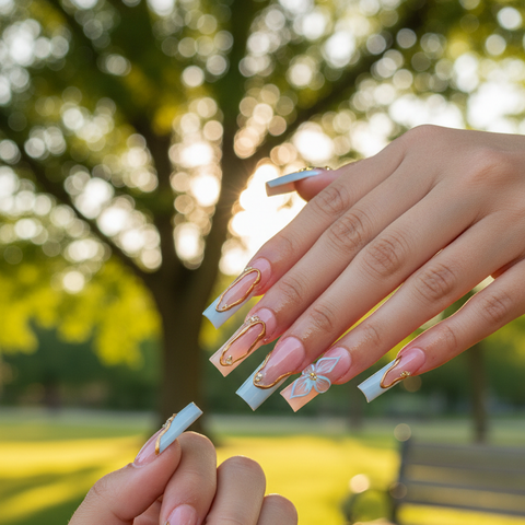 Nailuvia-FR018 French "Sky Blossom" Press-On Nails