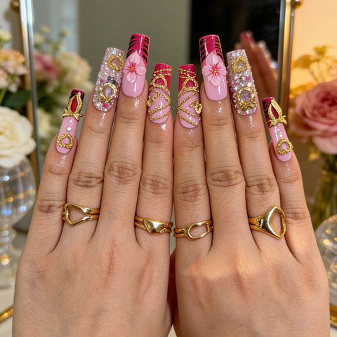 Nailuvia-D052 Midium-Square "Bubblegum Opulence" Press-On Nails