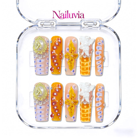 Nailuvia-D122 Midium-Square "Tropical Sunrise" Press-On Nails