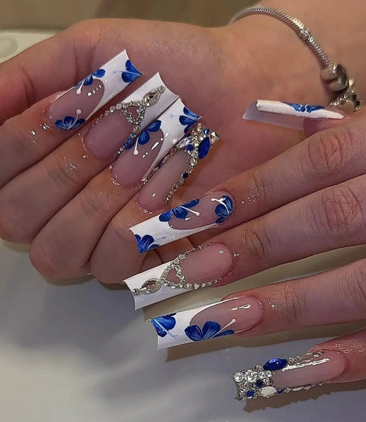 Nailuvia-FR002 French "Azure Blossom" Press-On Nails