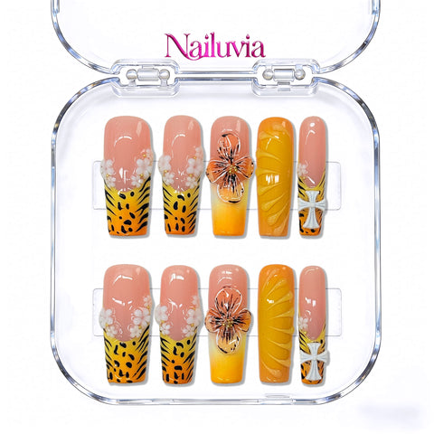 Nailuvia-D125 Midium-Square "Safari Blossom" Press-On Nails