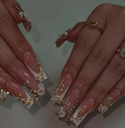 Nailuvia-FR019 French "Golden Opulence" Press-On Nails