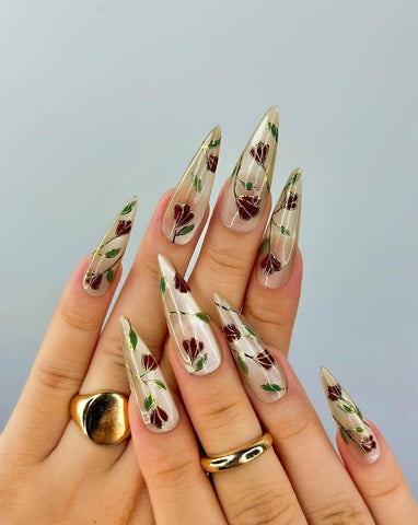 Nailuvia-ST015 Stiletto "Vintage Rose Garden" Press-On Nails