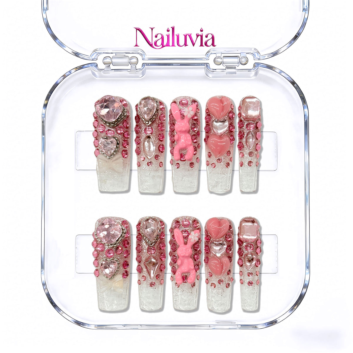 Nailuvia-D109 Midium-Square "Barbie Dream Crystal" Press-On Nails