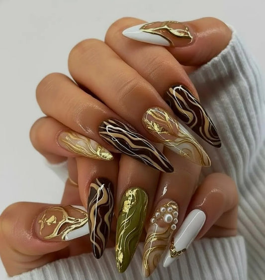Nailuvia-ST012 Stiletto "Gilded Marble" Press-On Nails