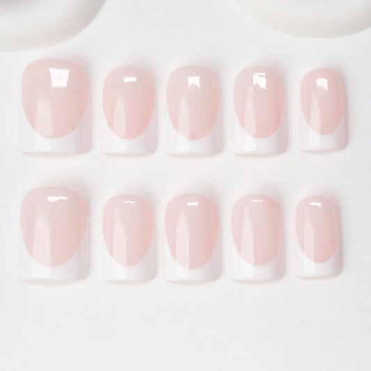 Nailuvia 10pcs Nude Pink French Press On Nails | Classic White Tip Glossy Reusable Acrylic Nails