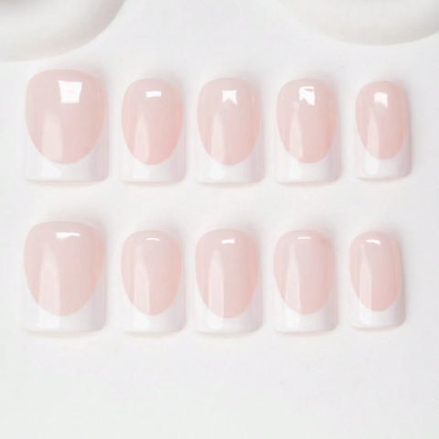 Nailuvia 10pcs Nude Pink French Press On Nails | Classic White Tip Glossy Reusable Acrylic Nails