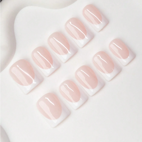 Nailuvia 10pcs Nude Pink French Press On Nails | Classic White Tip Glossy Reusable Acrylic Nails