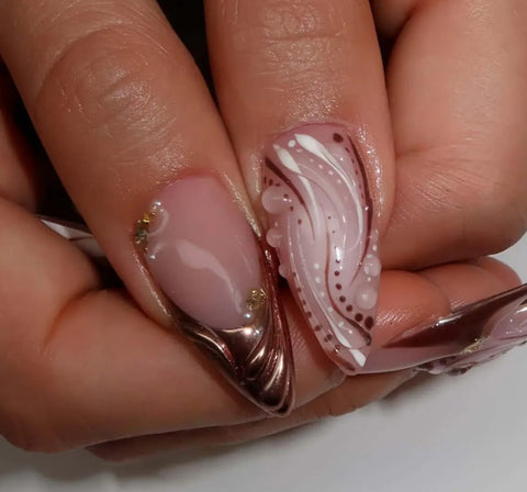 Nailuvia-FR011 French "Chocolate Bloom" Press-On Nails