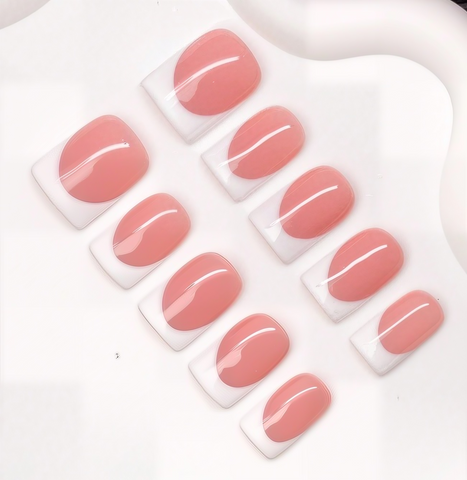 Short French Pink Press On Nails for Office – Natural Glossy Acrylic Work Ready Everyday Manicure 10pcs Reusable Set ST001