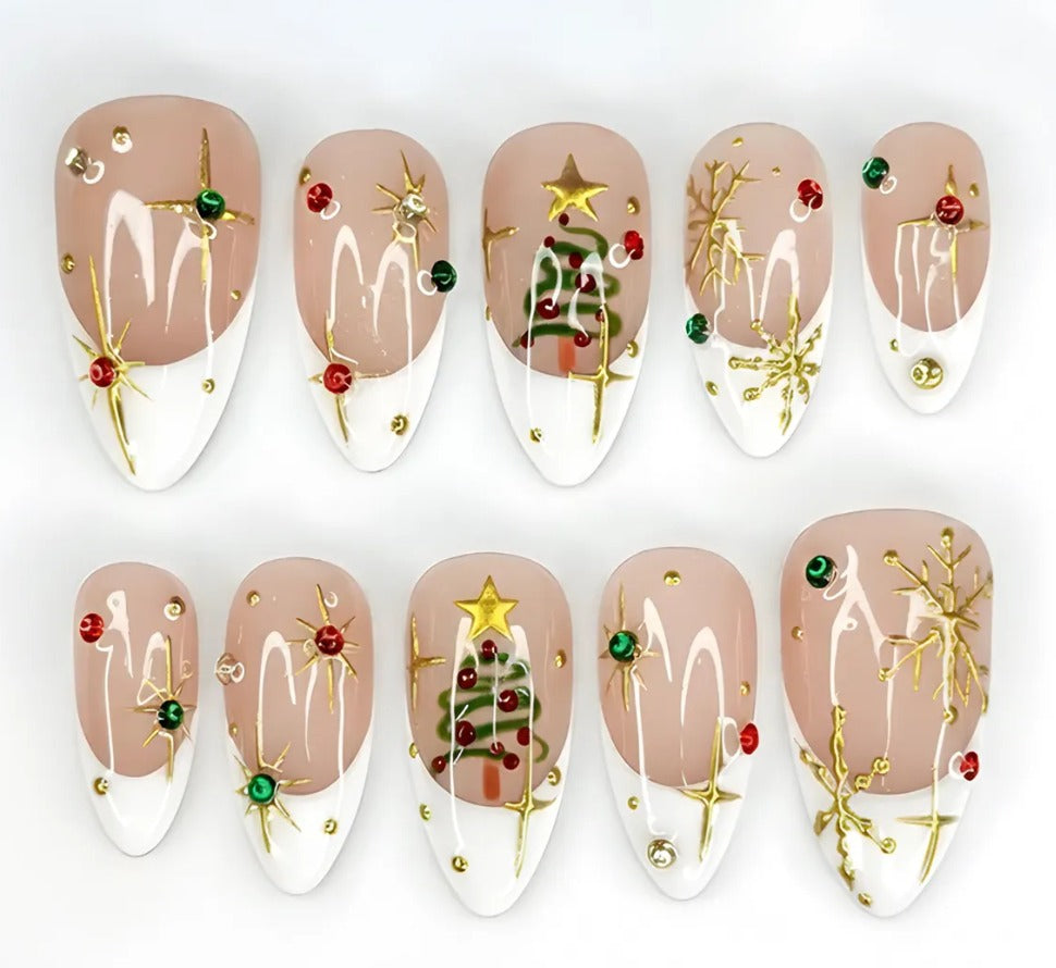 Nailuvia-AL021 Almond "Winter Whimsy" Press-On Nails