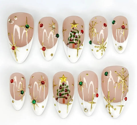 Nailuvia-AL021 Almond "Winter Whimsy" Press-On Nails