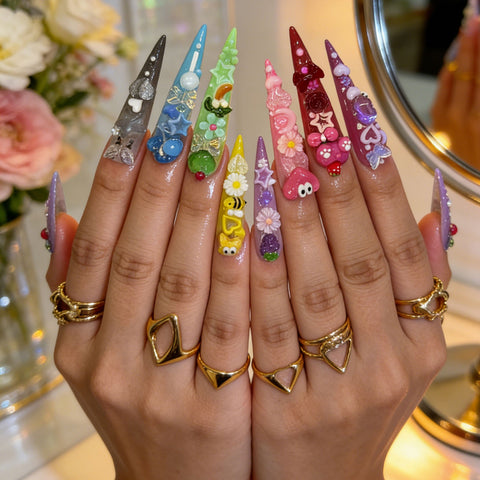 Nailuvia-G032 Stiletto "Rainbow Wonderland" Press-On Nails