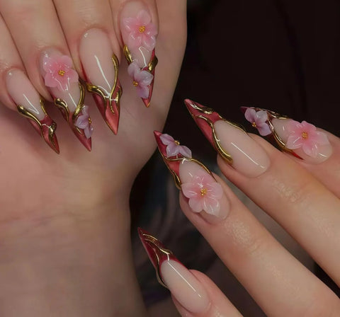 Nailuvia-ST023 Stiletto "Cherry Blossom Royalty" Press-On Nails