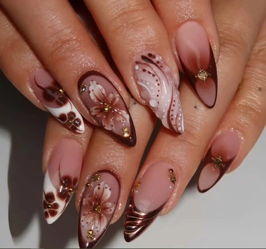 Nailuvia-FR011 French "Chocolate Bloom" Press-On Nails