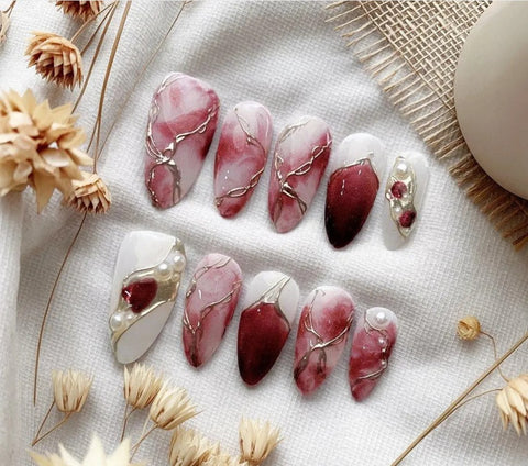 Nailuvia-AL033 Almond "Blush Kintsugi" Press-On Nails