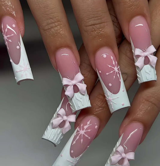 Nailuvia-FR024 French "Frosted Bow" Press-On Nails