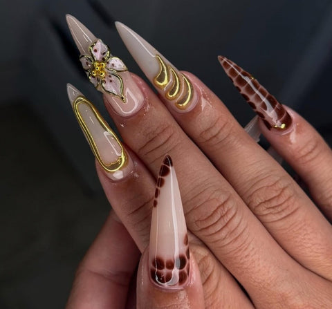 Nailuvia-ST004 Stiletto "Blossom Gilded" Press-On Nails