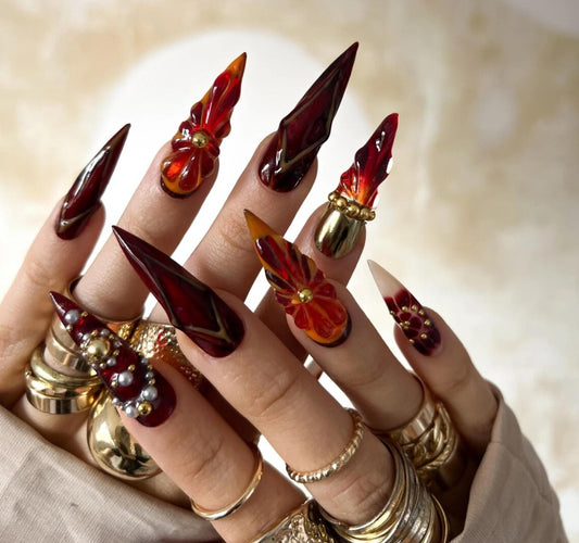 Nailuvia-ST005 Stiletto "Phoenix Flames" Press-On Nails