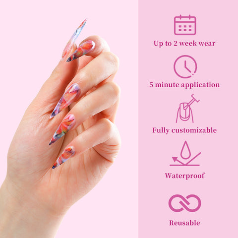 Nailuvia-D065 Midium-Square Press-On Nails – Artistic Bloom & Jelly Texture Set