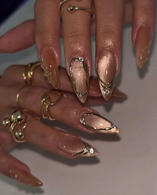 Nailuvia-CA015 Cat Eye "Golden Hour Opulence" Press-On Nails