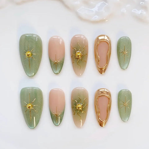 Nailuvia-AL005 Almond "Sage Starlight" Press-On Nails