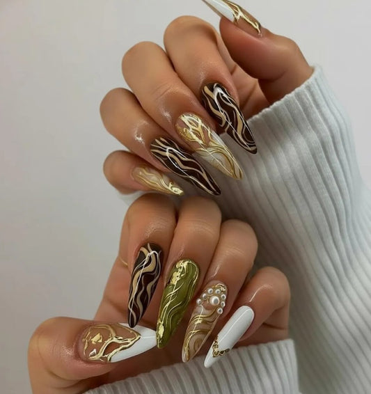Nailuvia-ST012 Stiletto "Gilded Marble" Press-On Nails