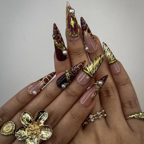 Nailuvia-ST024 Stiletto "Golden Safari" Press-On Nails